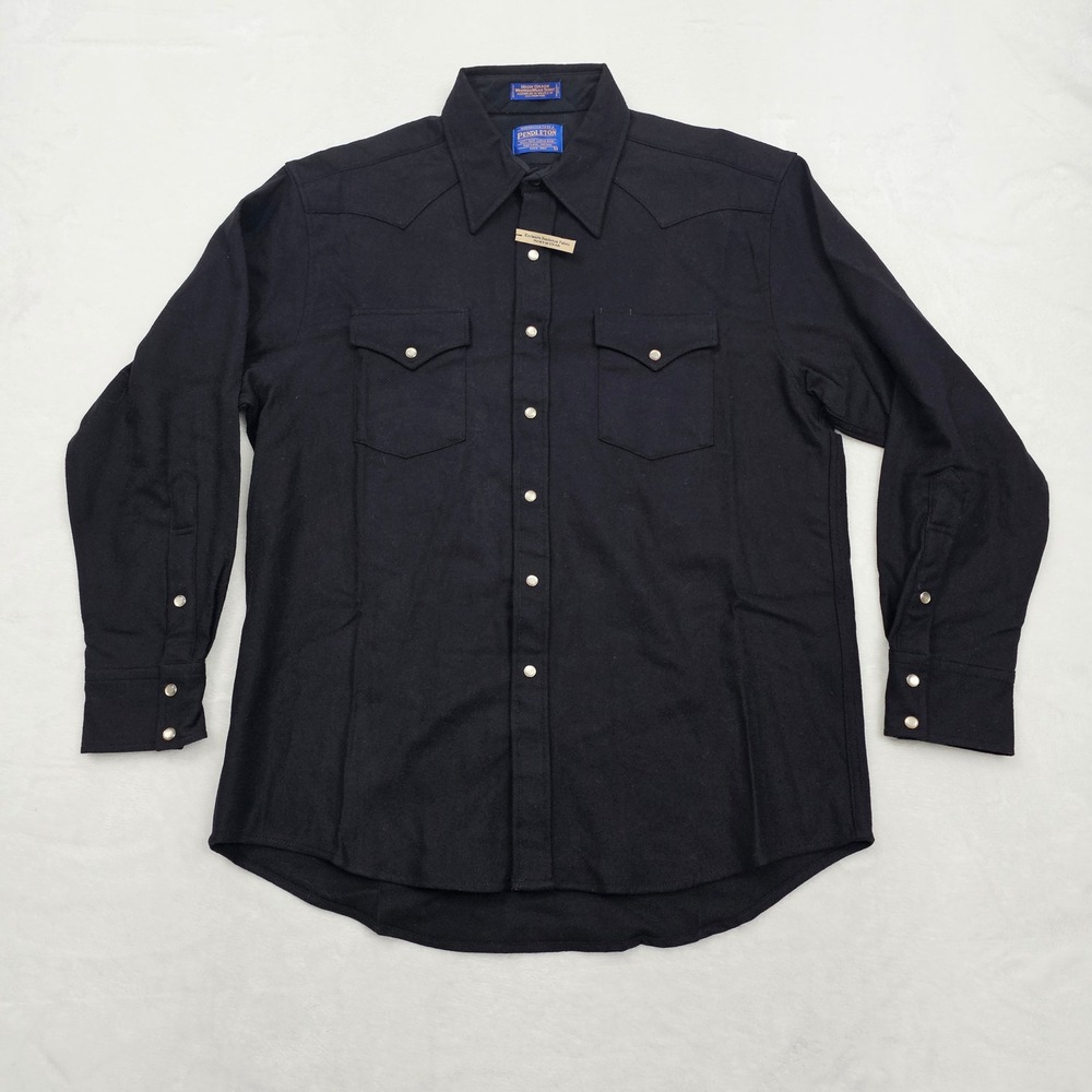 NWOT Pendleton Western Shirt Mens L Black Wool Pearl Snap High Grade Cowboy - Picture 2 of 9